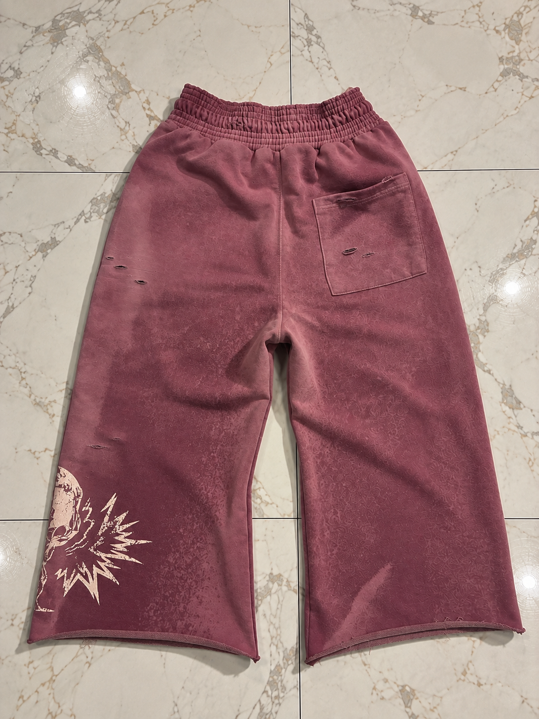 1 o1 Washed Distressed Vintage Wine 3/4 Shorts